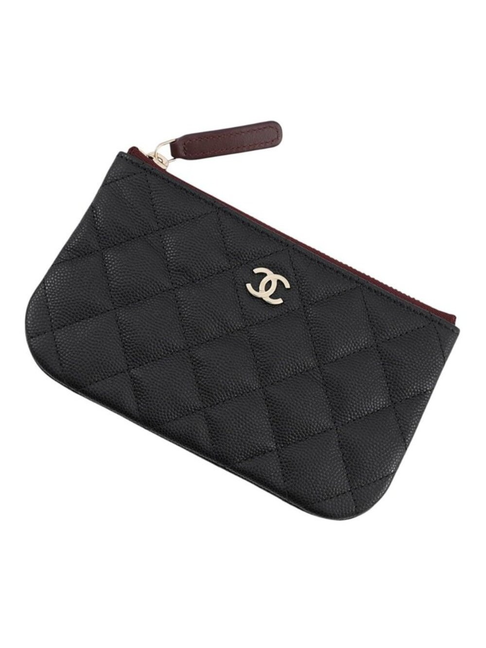 Chanel Pouch Classic Small Zip Quilted CC Logo Caviar Leather Black